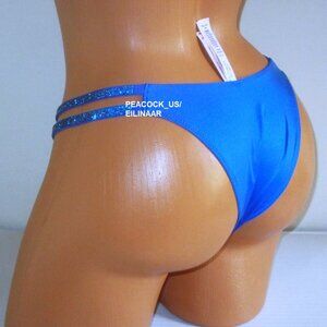 VICTORIA SECRET Very Sexy Double Shine Strap Brazilian Panty  M Blue Satin